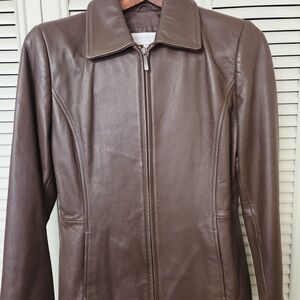 Liz Claiborne Chocolate Brown Leather Zip Jacket
